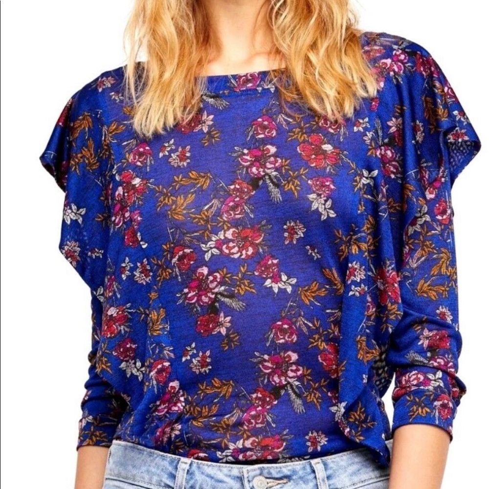 Free People Blue floral shirt